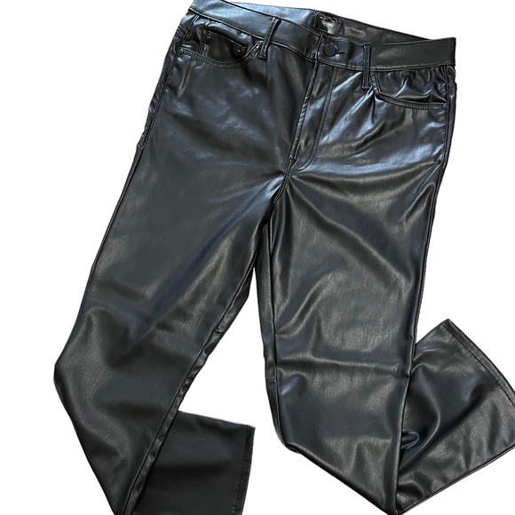 Mother Black Faux Leather Wax On Wax Off Insider Ankle Jeans Pants 32 NWT - Picture 2 of 5